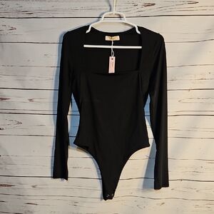 Qinsen Fit and Comfort Black‎ Long Sleeve Bodysuit Size Xl Nwt